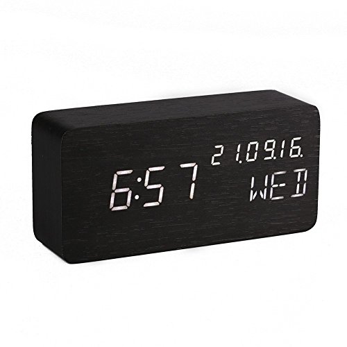 comprare on line Sveglia Digitale, E-LINK Orologio da Tavolo con Attivazione Sonora con Display di Temperatura/ Data/ Tempo，Sensore del Suono per l'attivazione Presa USB per Casa e Ufficio (Nero) prezzo