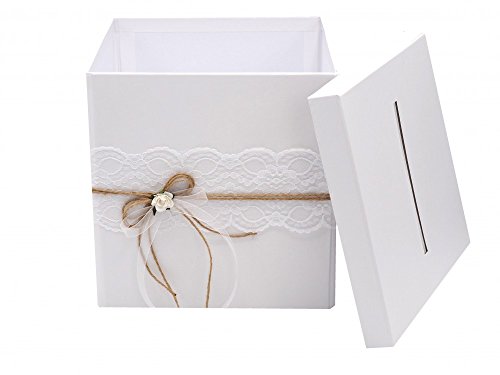 Briefbox MIRA Hochzeit Vintage Spitze Natur Kartenbox Geldgeschenkbox Weiß - 3