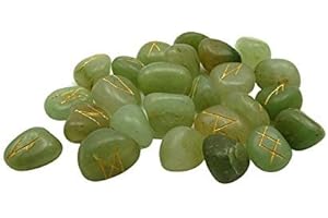 Whitewhale Green Aventurine Rune Stones Tumbled Engraved Lettering Crystal Set Healing Chakra Reiki