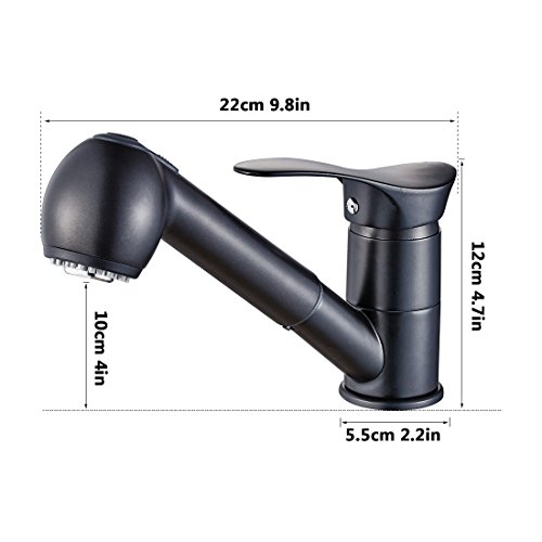 Fapully Küchenarmatur Küche Wasserhahn Ausziehbar Messing Schwenkbar Spültischarmatur Chrom Schwarz - 4