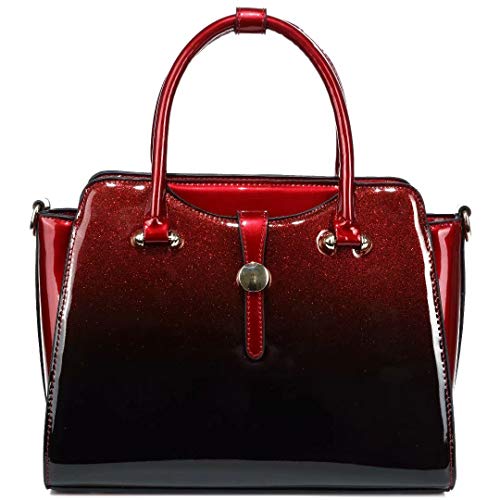 sacs à main en similicuir pour femme sac en cuir verni fourre-tout brillant (Bordeaux Brillant)