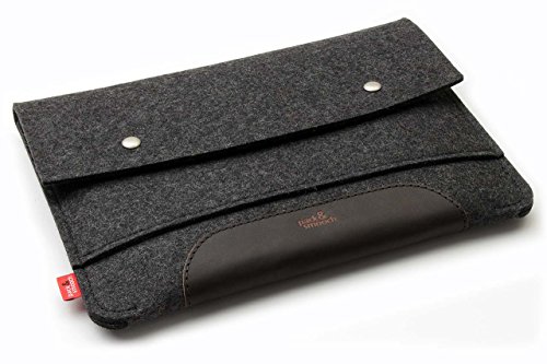 Pack & Smooch iPad Pro 10.5″ Hülle Case „Hampshire“ 100% Wollfilz Pflanzlich Gegerbtes Leder – Handmade in Germany, Anthrazit / Dunkelbraun - 3