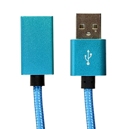 [i-rex] 1m Premium Nylon USB Kabel | Verlängerung | Verlängerungskabel | Datenkabel | A-Stecker auf A-Buchse | [blau]