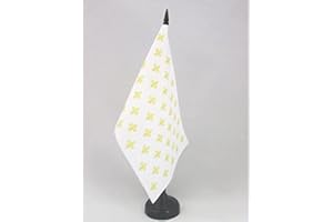 AZ FLAG - Drapeau De Table Fleur de Lys Blanc et Or 21x14 cm - Petit Drapeau Royal Français De Bureau 100% Polyester Avec Hampe De 25cm Et Socle En Plastique Noir