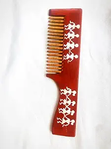 Amrutkala Handpainted Pure Neem Wood Comb (Brown)