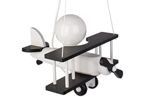 Hellux Kinderzimmer Deko Lampe aus Holz Mädchen & Junge Kinderlampe Kinderzimmerlampe Deckenlampe Kleines Flugzeug - schwarz/weiß