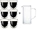 Produktbild Klasique Doppelwandige Gläser/Doppelwandglas 250 ml, Thermoglas mit Schwebeeffekt im 6er Set + Doppelwandiger Krug/Karaffe 1 L, für, Cappucino, Tee, Eistee, Säfte, Wasser, Cola, Cocktails Geeignet