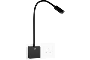 ENUOTEK Plug in Dimmable LED Wall Reading Light, Flexible LED Bedside Wall Spot Lamp with Type G Power Socket Plug, 3W Maximum 280Lm 3X Brightness Levels, Neutral White Lighting 4000K