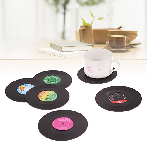 Allbusky Colorful Silikon Untersetzer Cup Tisch-Sets Matte Fruit Bilder rund, gute Geschenk-Set 6 Stück (Record Style) - 2