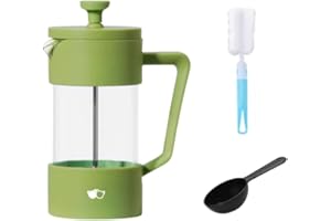 Watson and Monday W&M Cafetera - Cafetera Francesa - Prensa Francesa - French Press - Manual - Acero Inoxidable - Vidrio de Borosilicato - Triple Filtro - Cuchara Medidora + Limpiador - Verde - 350ml