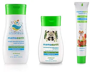 Mamaearth Deeply Nourishing wash for Babies (200 ml) & Mamaearth Moisturizing Daily Lotion for Babies + Berry Blast Kids Toothpaste