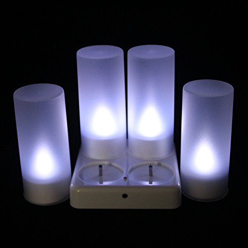 EuroFone Recargable LED Velas Tealight Vela Parpadeante Sin Llama Con El Titular de la Estación de Carga (4pcs) (Cold white)
