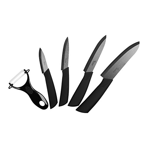 Keramikmesser set,Yoofor Hochwertiges Keramikmesser mit Griff in hohem Druck, Set 5-teilig Keramik Küchenmesser mit Schutzhülle zum Schneiden Obst &Gemüse & Fleisch – Schwarz - 3