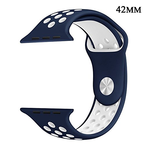 Apple Watch Correa  Sanday Silicona Suave Reemplazo de Banda Sport Band para Apple Watch Series 3 Series 1 Series 2 42MM M L Azul Blanco