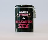Spardose als Strafkasse - " SEX Kasse " - stabile Sparbüchse aus Metall - incl. 2 Schlüssel - mit STRAFE für schlechten Sex - Männer &amp; Frauen / Stop Blechdose - Schlafen - Schlafzimmer - Geld Sparschwein / Betten - lustig witzig Geschenk