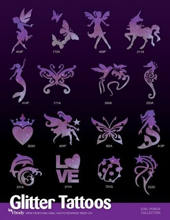 Preisvergleich Produktbild Glitzertattoo Schablonen Set mit 32 Schablonen "Mädchen Power"