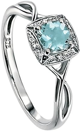 Elements Gold for Ladies 9ct White Gold Diamond and Aquamarine Twist Ring - Size N