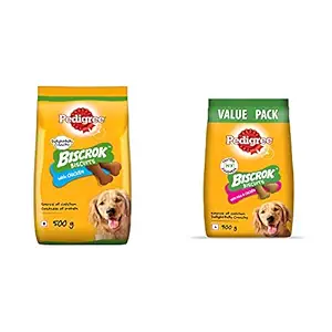 Pedigree Biscrok Biscuits Valentines Gift Dog Treat (Above 4 Months) Chicken Flavour, 500G Pack & Biscrok Biscuits Dog Treats (Above 4 Months), Milk and Chicken Flavor, 900G Pack