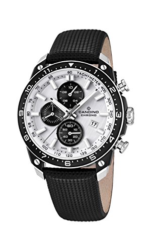Candino Men's Quartz Watch with White Dial Chronograph Display and Black Leather Strap C4520/1