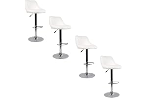 ANTH Pack 4 Taburetes Altos de Cocina con Respaldo y Reposapiés en Acero Cromado, Regulable en Altura de 53 a 73 cm, Taburetes de Bar Giratorios, Banquetas de Bar de Cuero Sintético (4, Blanco)