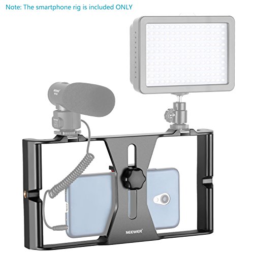 Neewer Kit di Gabbia Fotografica Smartphone Video Rig & Pannello Luce 36 LED Dimmerabile, Stabilizzatore Portatile per Vlogging Produzioni Registrazioni Video per iPhone X/8/7 Plus/7 Samsung & Altri Dispositivi con Schermo 7â€ o Inferiore (Nero/Rosso)