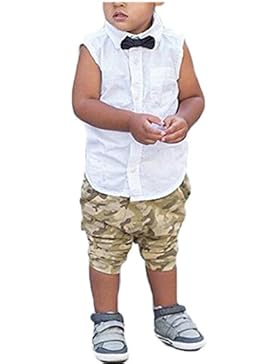 Bekleidung Longra 1SET Baby Kinder jungen Bogen Ohne Arm T Shirt Hemd Tops + Camouflage Hose Shorts Outfits Sommer...