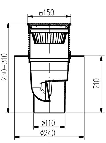 Hofablauf mit Gußeisenrost Belastung bis 1500 kg DN 110 150×150 mm 327 S Li - 2