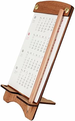 Stylish mahogany desk calendar Q24 and smartphone holder, wooden standing desk top calendar for 24 months from May 2017 until April 2019, week view desk calendar and cedar wood sharp pencil included