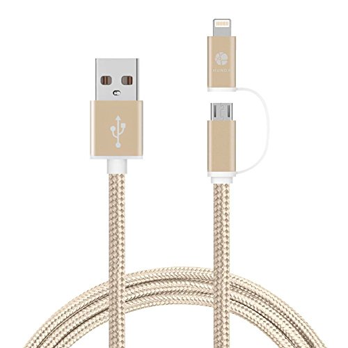 HUNDA 2 in 1 Ladekabel , 1M USB Lightning Ladekabel mit Nylon umflochtenes [Apple MFi zertifiziert] für iPhone 7/7 Plus,6S/6S Plus 6/6 Plus, 5/5 S , iPad Air 2, iPad Mini 3 und Android-Handys (Hellrosa)