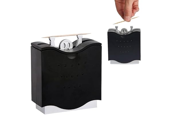 Boîte à Cure-Dents Automatique 6,5 cm, Distributeur avec Simple Mouvement du Socle, Noir, Pratique et Élégant.