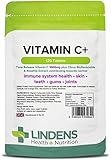 Lindens Vitamin C+ 1000mg (Time Release) Tablets | 120 Pack | High-Strength 1250% Nrv Dose Contributes to Normal Immune System, Skin, Teeth, Gums & Joints