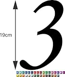 XL Selbstklebende Hausnummer - 3 - schwarz, 19 cm hoch - Kleben statt Bohren, Aufkleber für den Aussenbereich, Ziffer, Buchstabe - wählen Sie aus 32 Farben
