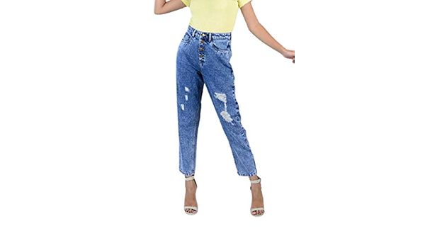 Buy Freakins High Rise Distress Carrot Fit Jeans For Women Girls Blue 32 At Amazon In
