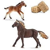 Horseclub Schleich 13805 Mustang Hengst + 13807 Mustang Fohlen + 42117 Stroh