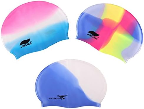 3 Packs Fashionable Style Silicone Swimming Cap Swimming Hat for Women and Men, Matured Kids, Younger Kids, Boys and Girls