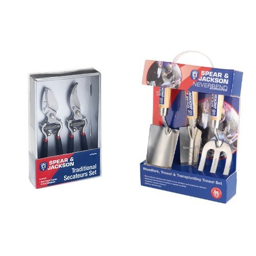 Spear & Jackson Traditional Bypass and Anvil Secateurs Set (Twin Pack) & Neverbend Stainless Hand To Spear & Jackson Traditional Bypass and Anvil Secateurs Set (Twin Pack) & Neverbend Stainless Hand To