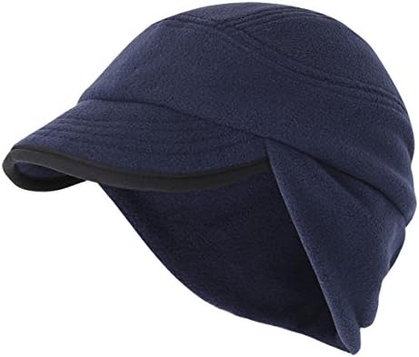 Decent Unisex Winter Skull Cap Outdoor Windproof Polar Fleece Earflap Hat with Visor Navy Blue