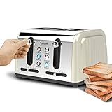 4 Scheiben Langschlitz Toaster mit 1500W, Aufwärm- / Auftaufunktion, inkl. Brötchenaufsatz Krümelschublade, Retro Design - 4