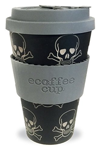 Ecoffee Coffee to Go Becher PIRAT Totenkopf Skullduggery aus Bambus , umweltfreundlich 400 ml , St. Pauli , Reeperbahn , Kiez