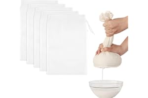 WUSJCOF 5 piezas Bolsas Reutilizables Malla Fina Nailon, Orgánicas y Lavables con Cordón, Vegetal, Cheese Cloth, Colador de Tela, Paños de Filtro, Tamizar Zumo, Té, Leche de Nueces, Tofu (20 × 30 cm)