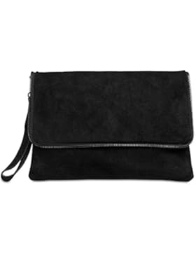 CASPAR TL769 Damen Wildleder Envelope Clutch Tasche Abendtasche mit Reißverschluss Ziernaht und Handschlaufe