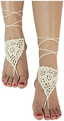 GYJUN Women's Ivory Crochet Barefoot Sandals Nude Shoes Foot Jewelry Bridesmaid Shoes Anklet , one size
