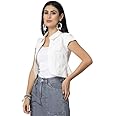Style Quotient Women Off White Denim Open Front Regular Shrug
