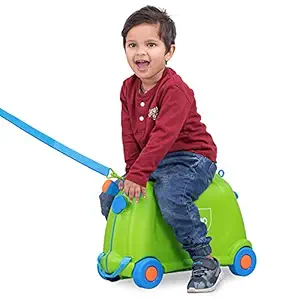 LuvLap 2 in 1 Baby & Kids Hard top Luggage, Suitcase Trolley Cum Ride-On with Wheels, Multifunctional, Lightweight (Green)