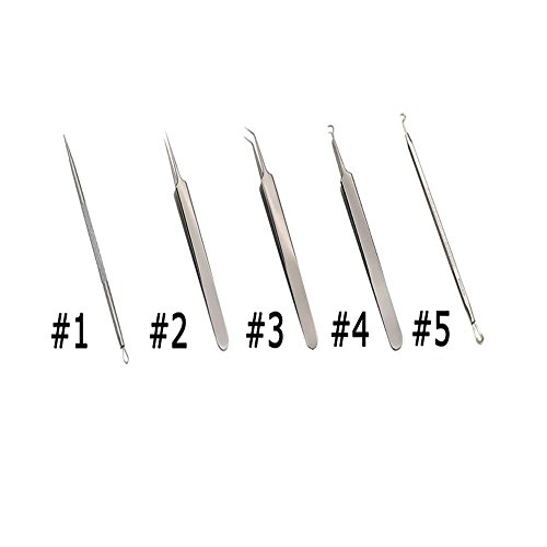 Pinkiou Akne Nadel Kit Blackhead Remover Werkzeug Edelstahl Set Nase Blackhead Skin Extractor mit Silber Metall Fall (5 Stück ein Pack) - 8