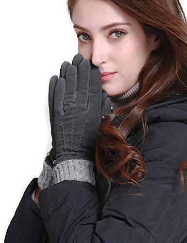 Preisvergleich Produktbild YISEVEN Damen Winter Handschuhe aus echtem Schaffell Leder handschuhe mit warm gefüttert