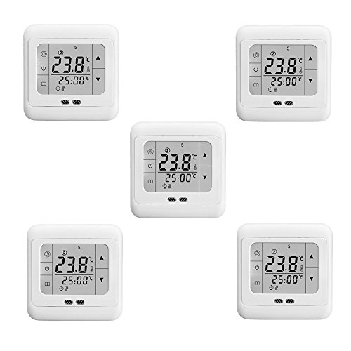 Preisvergleich Produktbild SAILUN 5 Stück / Set Raumthermostat Digital Thermostat Programmierung Raumthermostat Heizungs Raum Temperatur Regler mit LCD TouchScreen Weiß Für Wade, Fußbodenheizung, Die Heizung Wand, Elektrische Usw (5 Stück / Set)