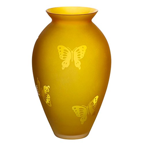 Blumenvase, Bouquet Vase, Glas Vase "LEMON BUTTERFLY", gelb/orange, 25 cm, moderner Style (ART GLASS powered by CRISTALICA)