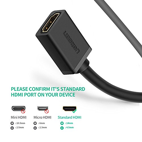 HDMI Verlängerung UGREEN High Speed HDMI Verlängerung Kabel HDMI Stecker auf Buchse Ultra HD 4K 3D mit Ethernet und Audio Rückkanal und Unterstützt für Blu Ray Player, 3D Fernsehen, Roku, Boxee, Xbox360, PS3, Apple TV Schwarz 0.5m - 6
