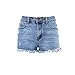Produktbild BHYDRY Mid-Rise-Shorts für Damen, ausgefranst, roher Saum, gerippte Jeanshorts(Medium,Himmelblau)
